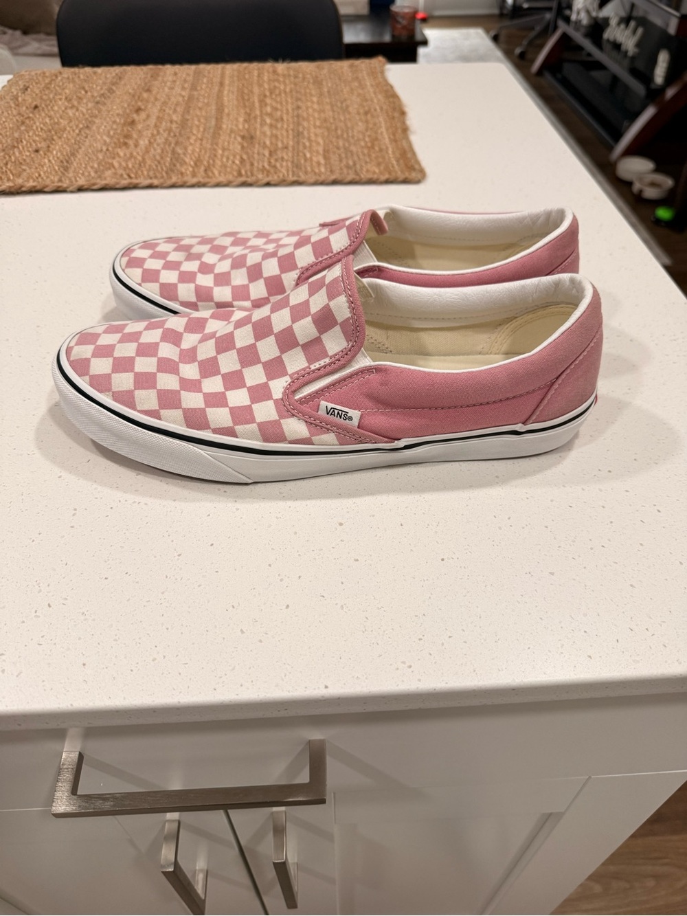 Vans Pink and White Checkerboard Slip-On Sneakers